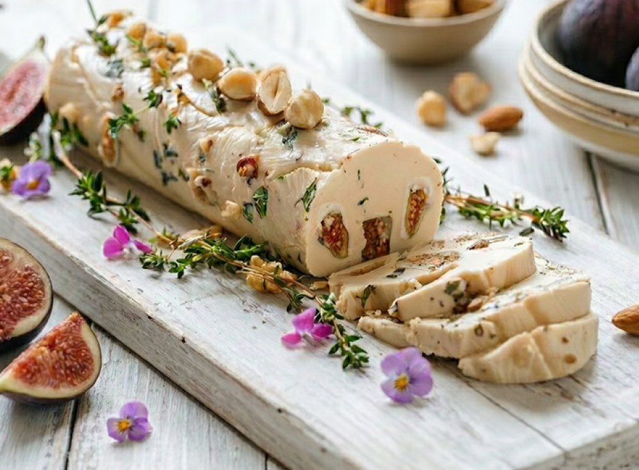 Goat style vegan cheese log with herbs