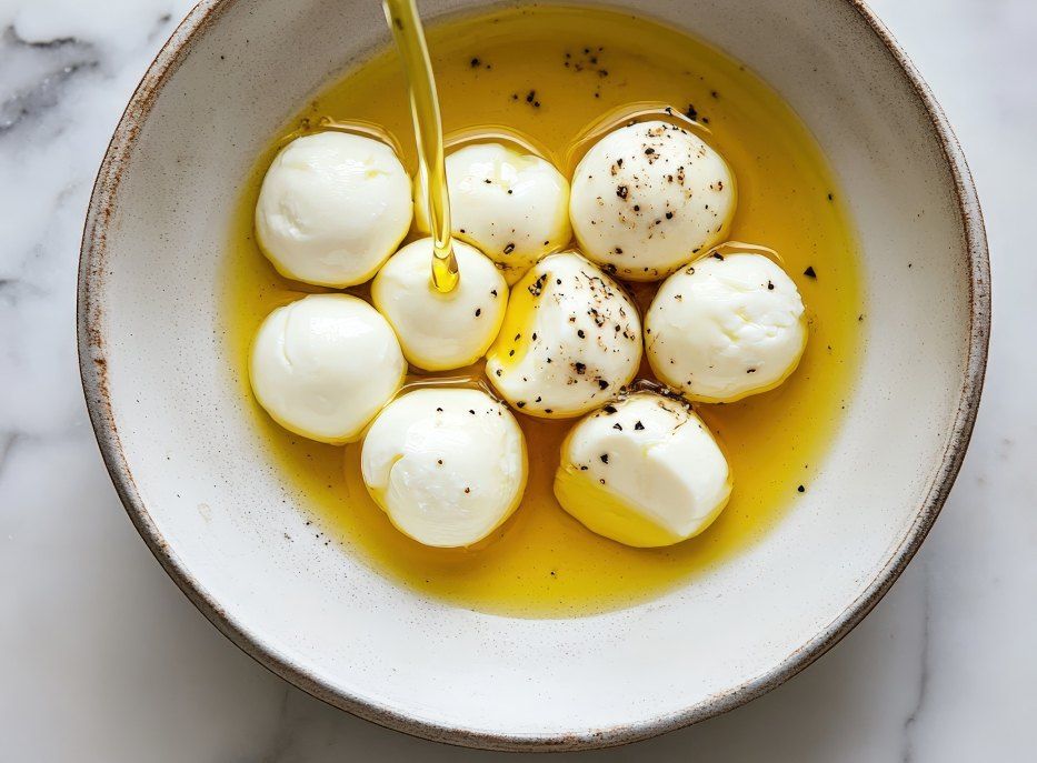 Vegan labneh balls in olive oil